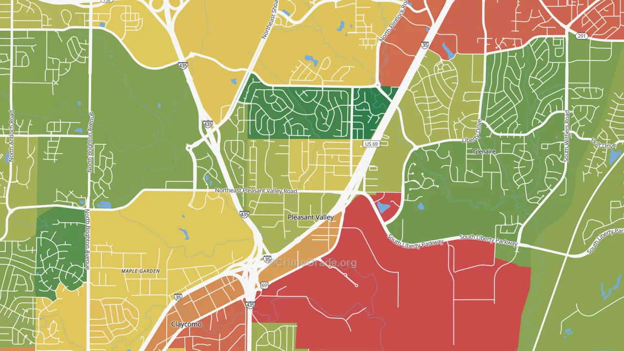 Pleasant Valley, MO Map of Theft Rates
