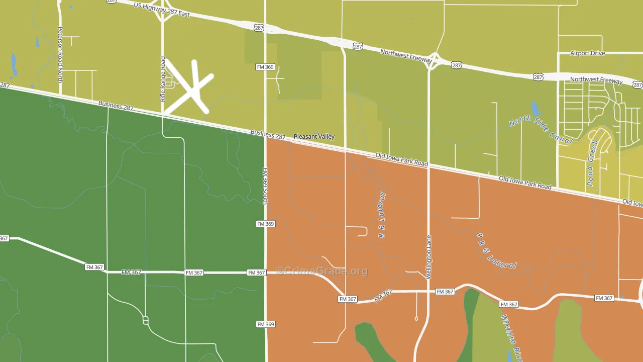 Pleasant Valley, TX Map of Theft Rates