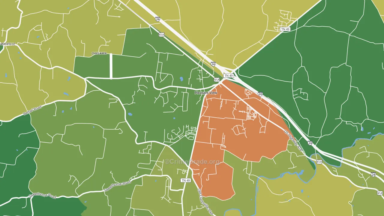 Pleasant View, TN Map of Theft Rates