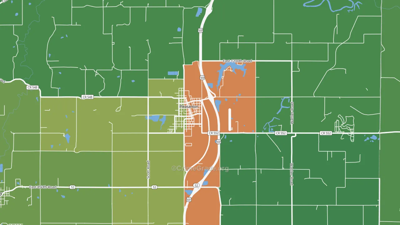 Pleasanton, KS Map of Theft Rates