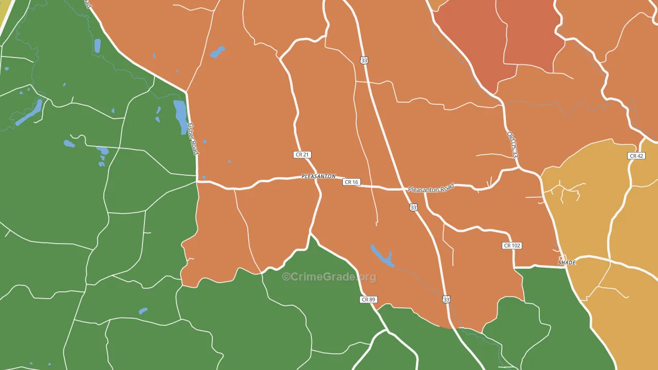 Pleasanton, OH Map of Theft Rates