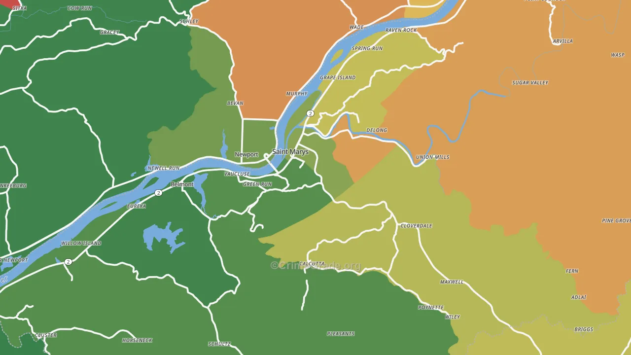 Pleasants County, WV Map of Theft Rates