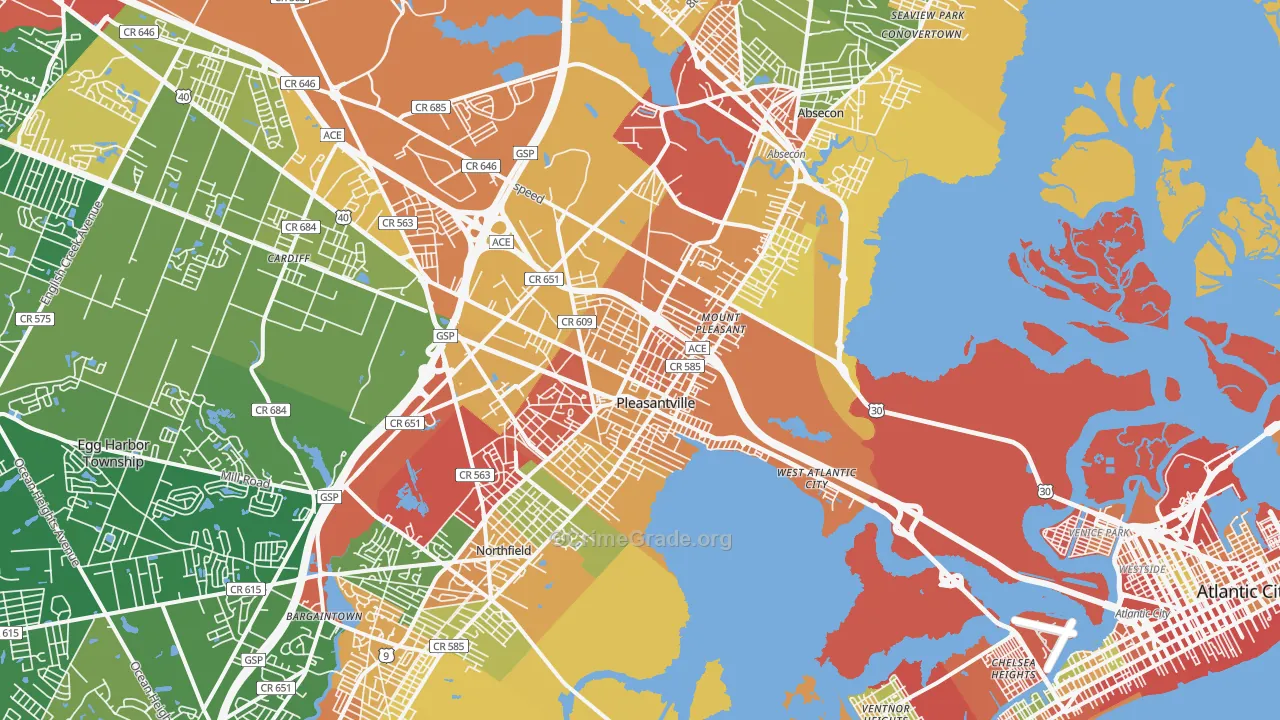 Pleasantville, NJ Map of Theft Rates