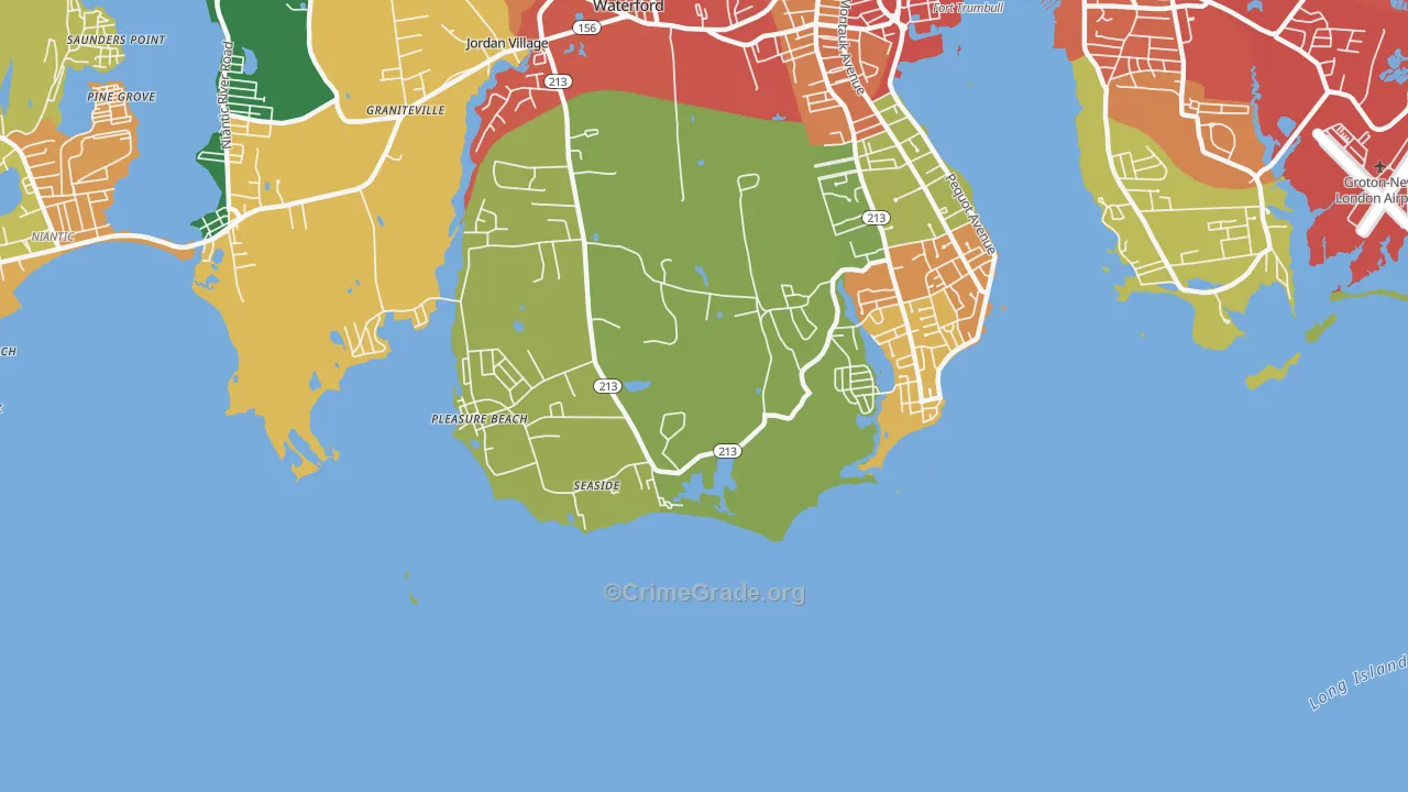 Pleasure Beach, CT Map of Theft Rates