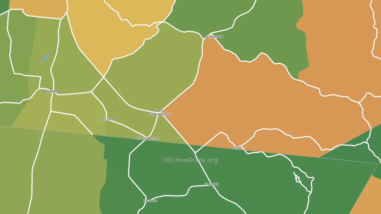 Pleasureville, KY Map of Theft Rates