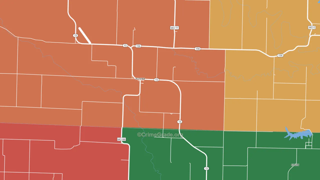 Plevna, MO Map of Theft Rates