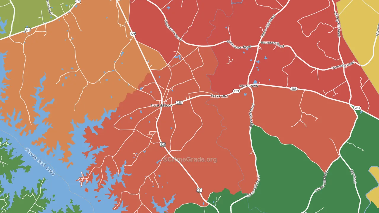 Plum Branch, SC Map of Theft Rates