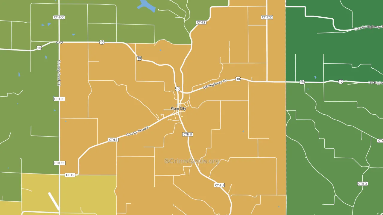 Plum City, WI Map of Theft Rates