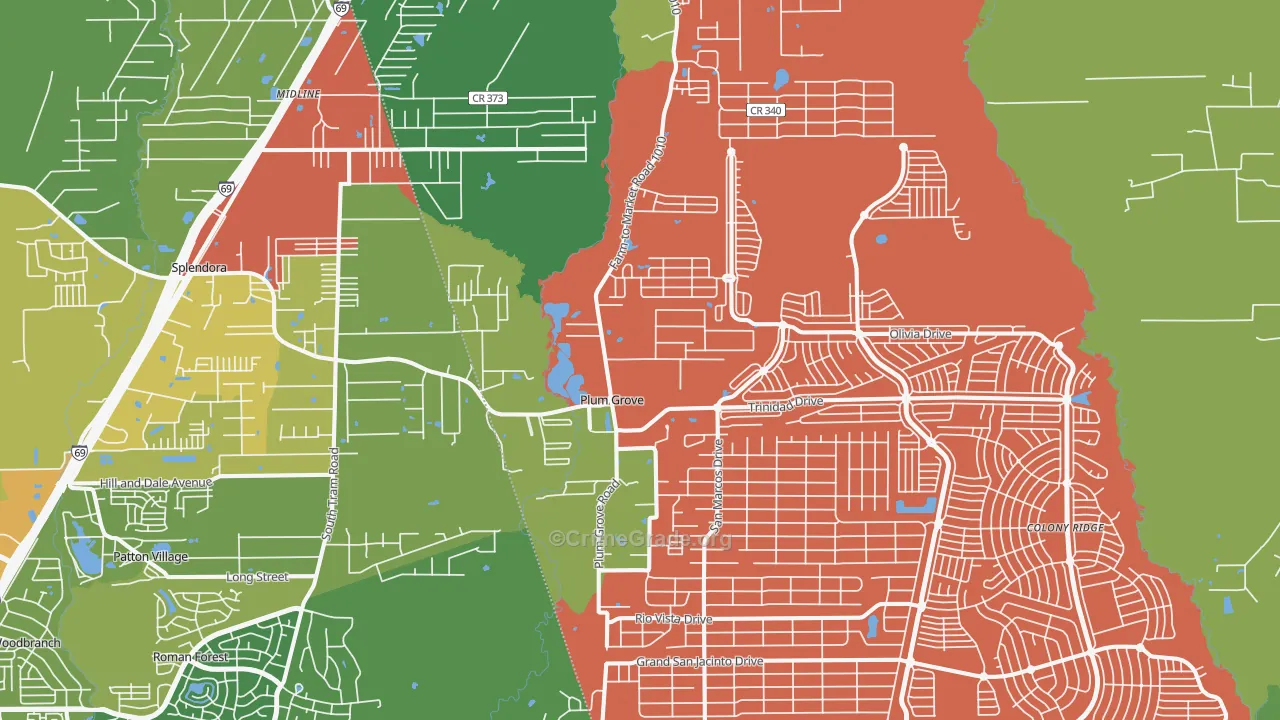 Plum Grove, TX Map of Theft Rates