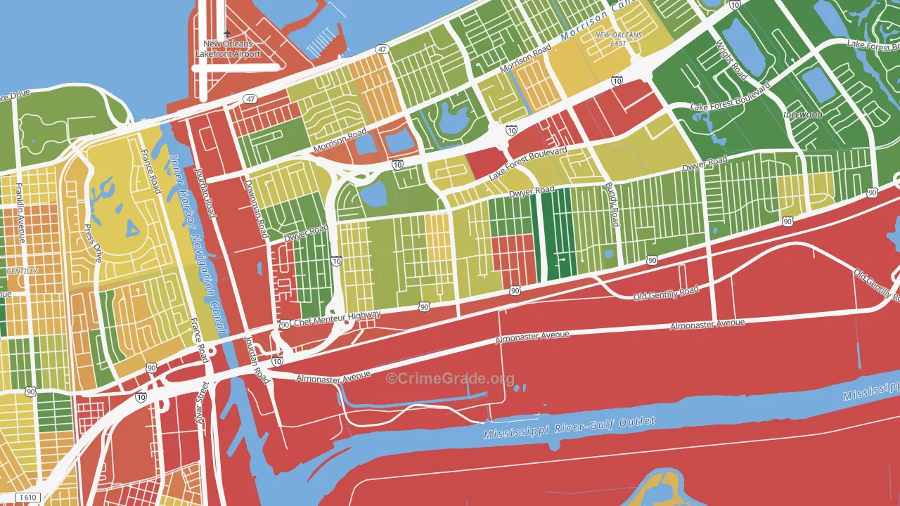 Plum Orchard, New Orleans, LA Map of Theft Rates