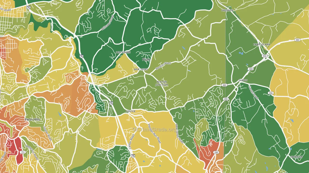 Plum, PA Map of Theft Rates