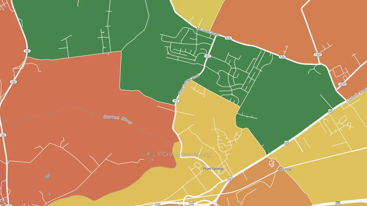 Plum Springs, KY Map of Theft Rates