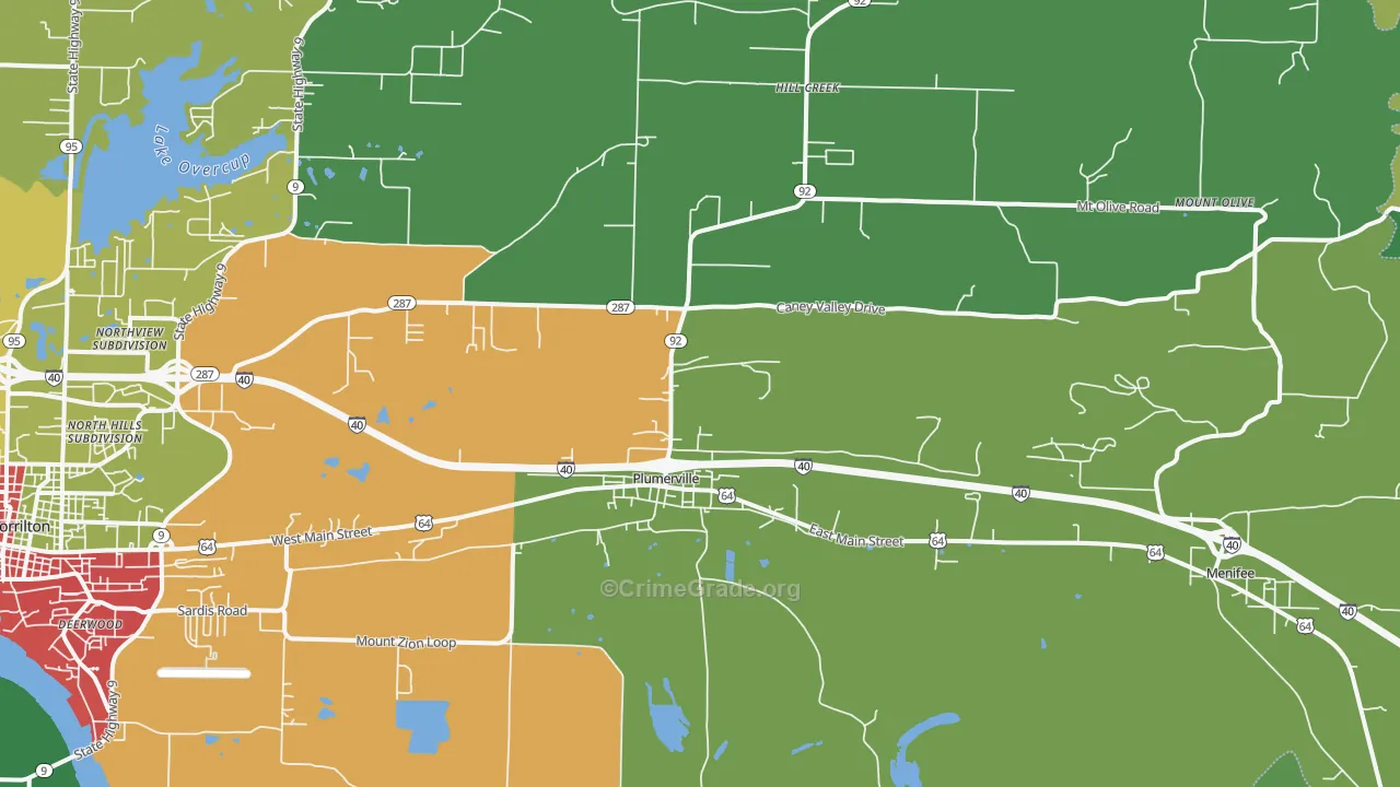 Plumerville, AR Map of Theft Rates