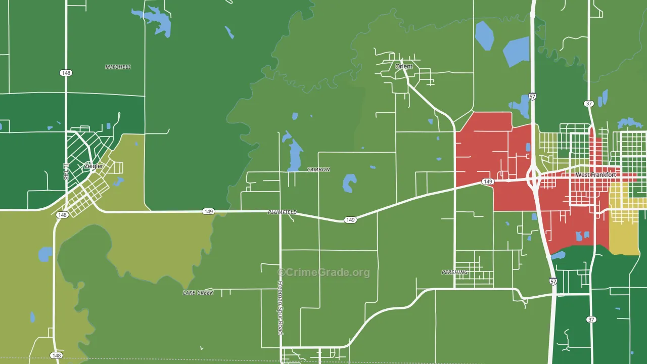 Plumfield, IL Map of Theft Rates