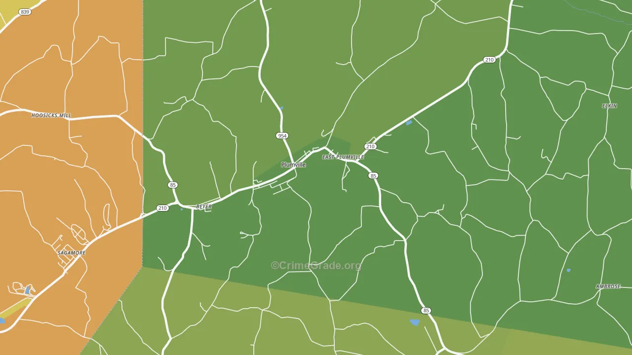 Plumville, PA Map of Theft Rates