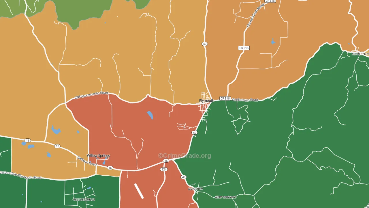 Plymouth, CA Map of Theft Rates