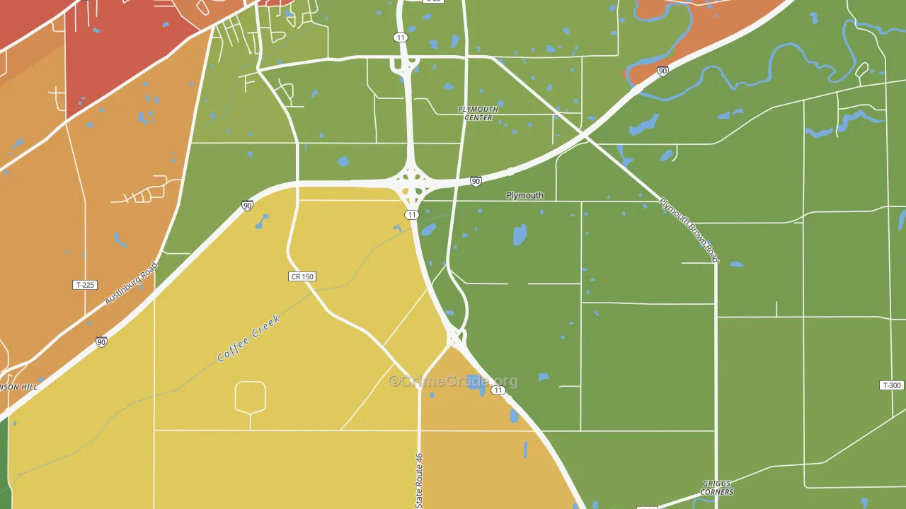 Plymouth Center, OH Map of Theft Rates