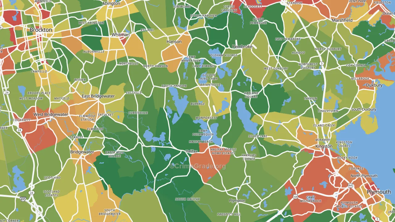 Plymouth County, MA Map of Theft Rates