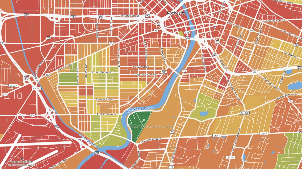 Plymouth-Exchange, Rochester, NY Map of Theft Rates