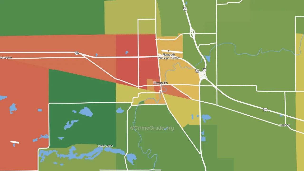 Plymouth, IN Map of Theft Rates
