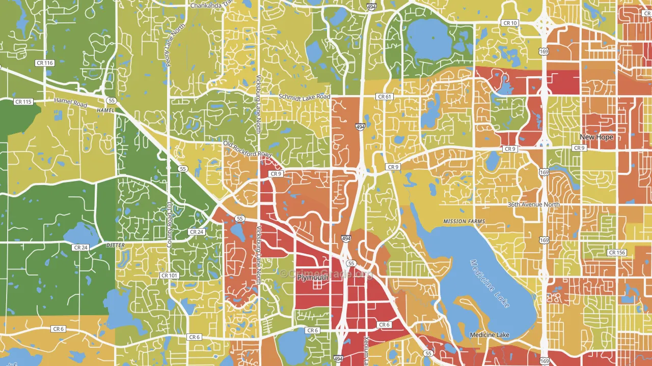 Plymouth, MN Map of Theft Rates