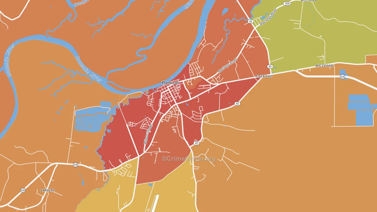 Plymouth, NC Map of Theft Rates