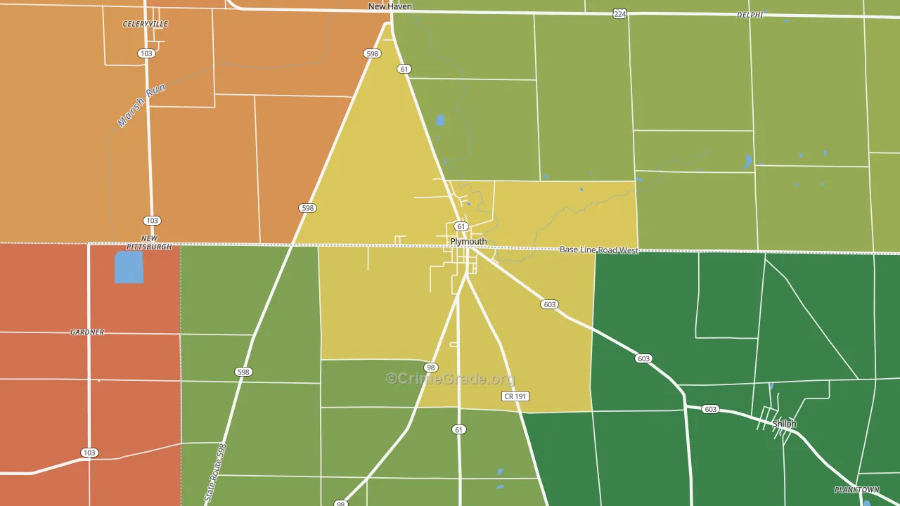 Plymouth, OH Map of Theft Rates