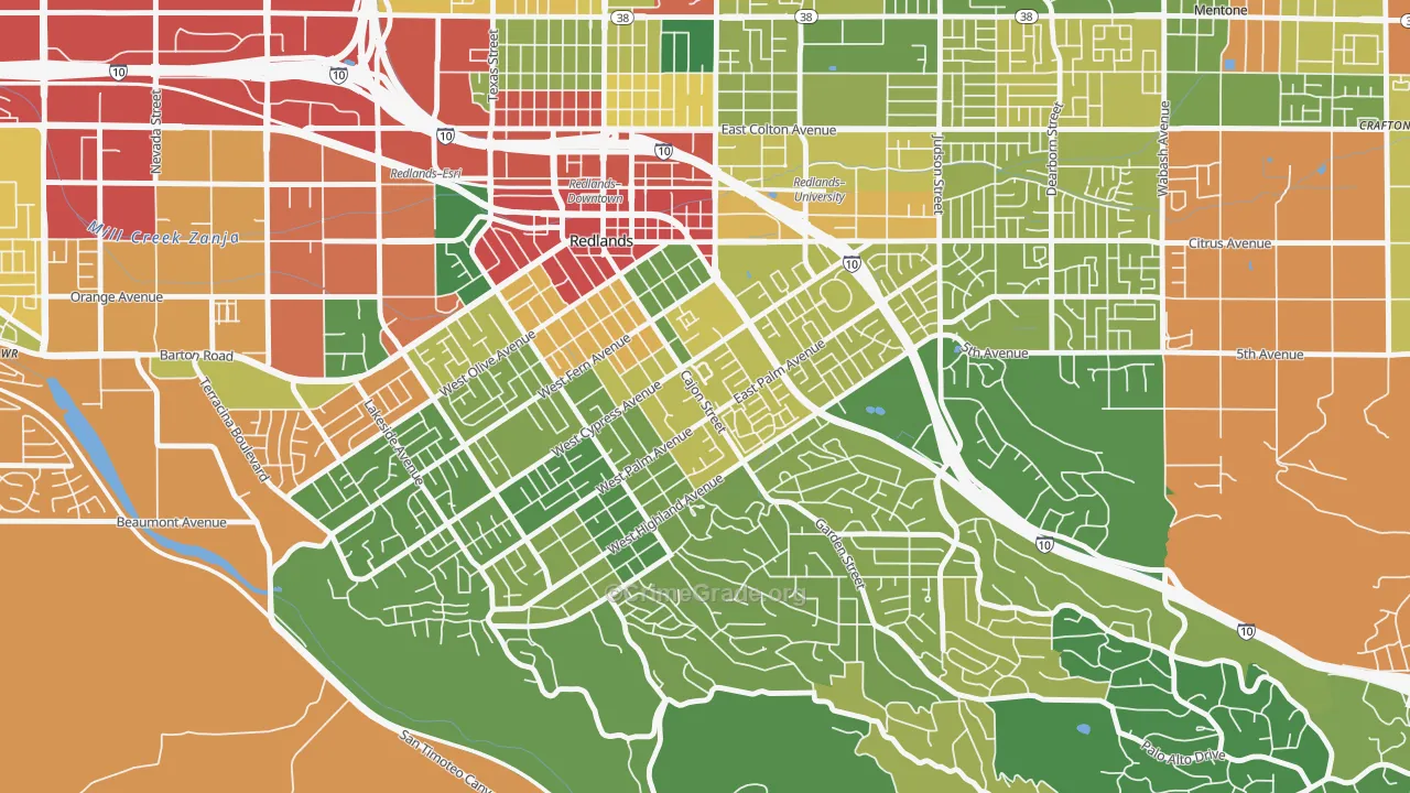 Plymouth Village, Redlands, CA Map of Theft Rates