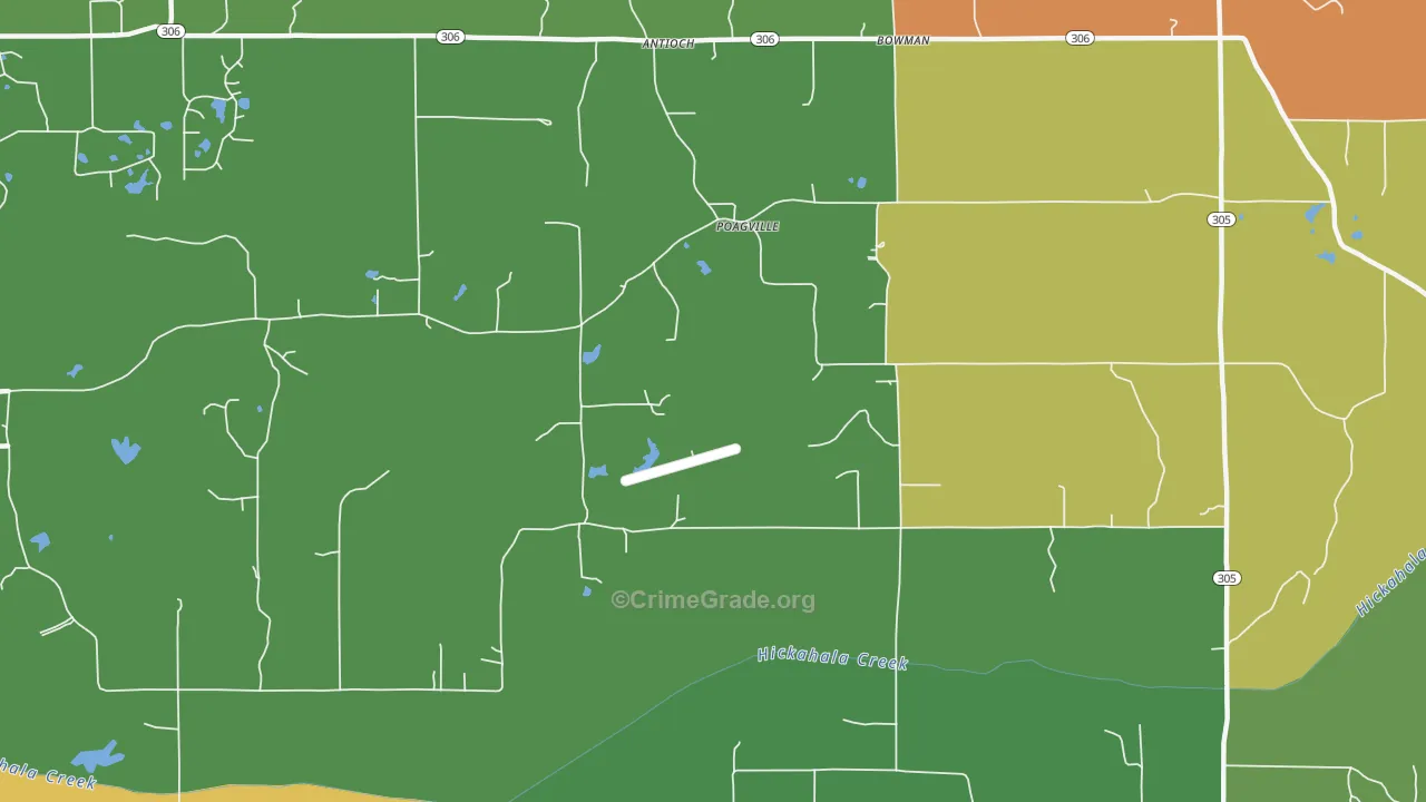 Poagville, MS Map of Theft Rates
