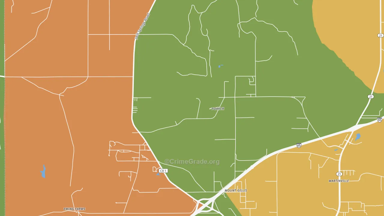 Poarch, AL Map of Theft Rates