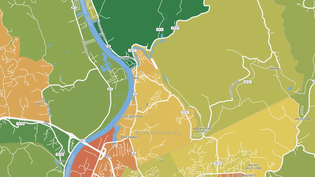 Poca, WV Map of Theft Rates