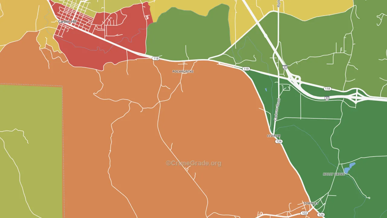 Pocahontas, AL Map of Theft Rates