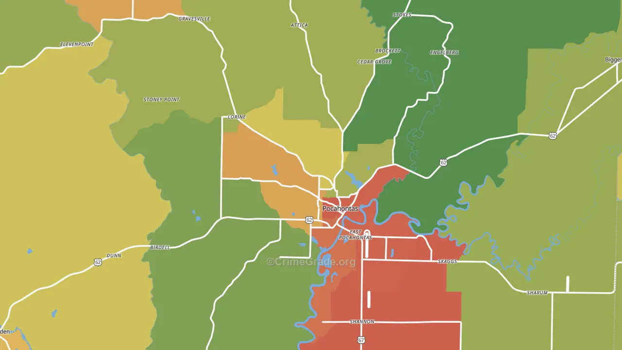 Pocahontas, AR Map of Theft Rates
