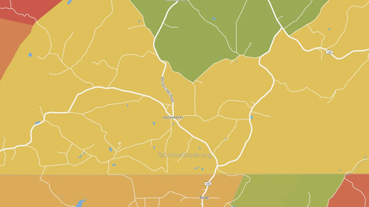 Pocahontas, PA Map of Theft Rates