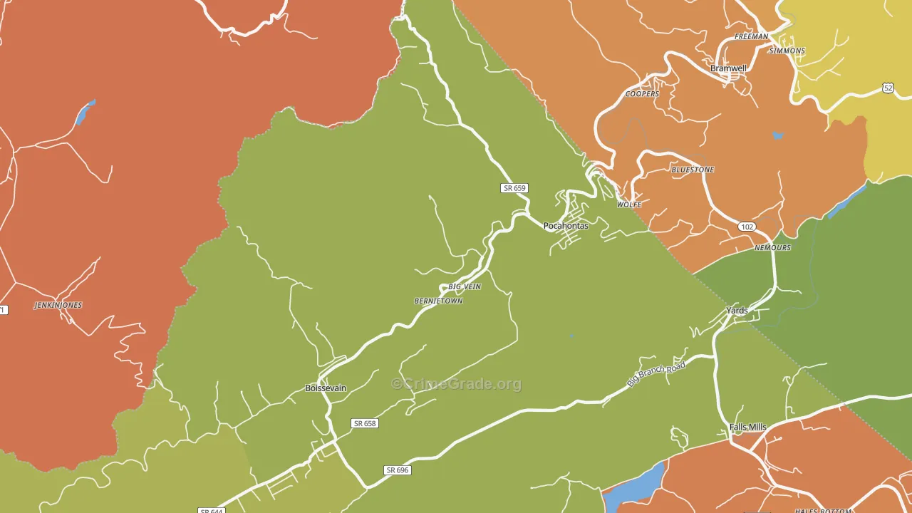 Pocahontas, VA Map of Theft Rates
