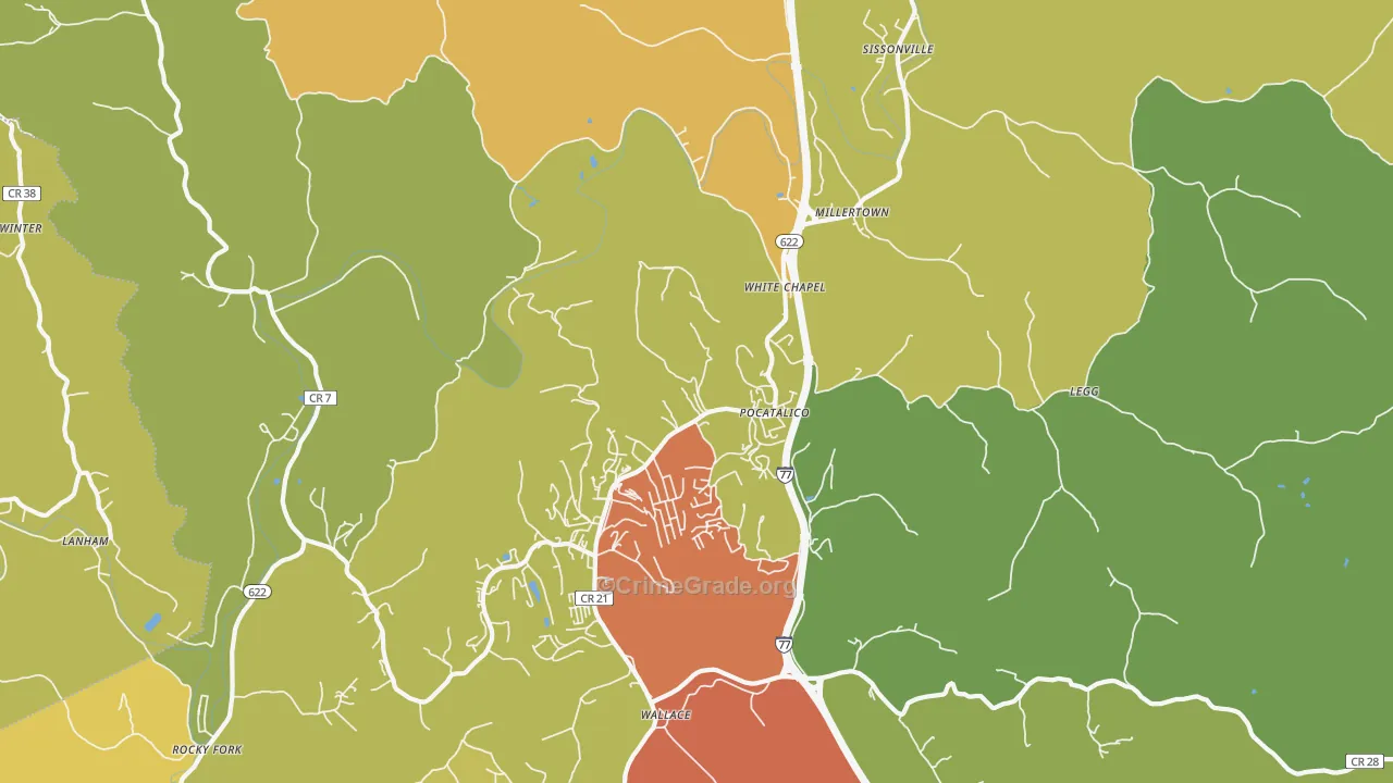 Pocatalico, WV Map of Theft Rates