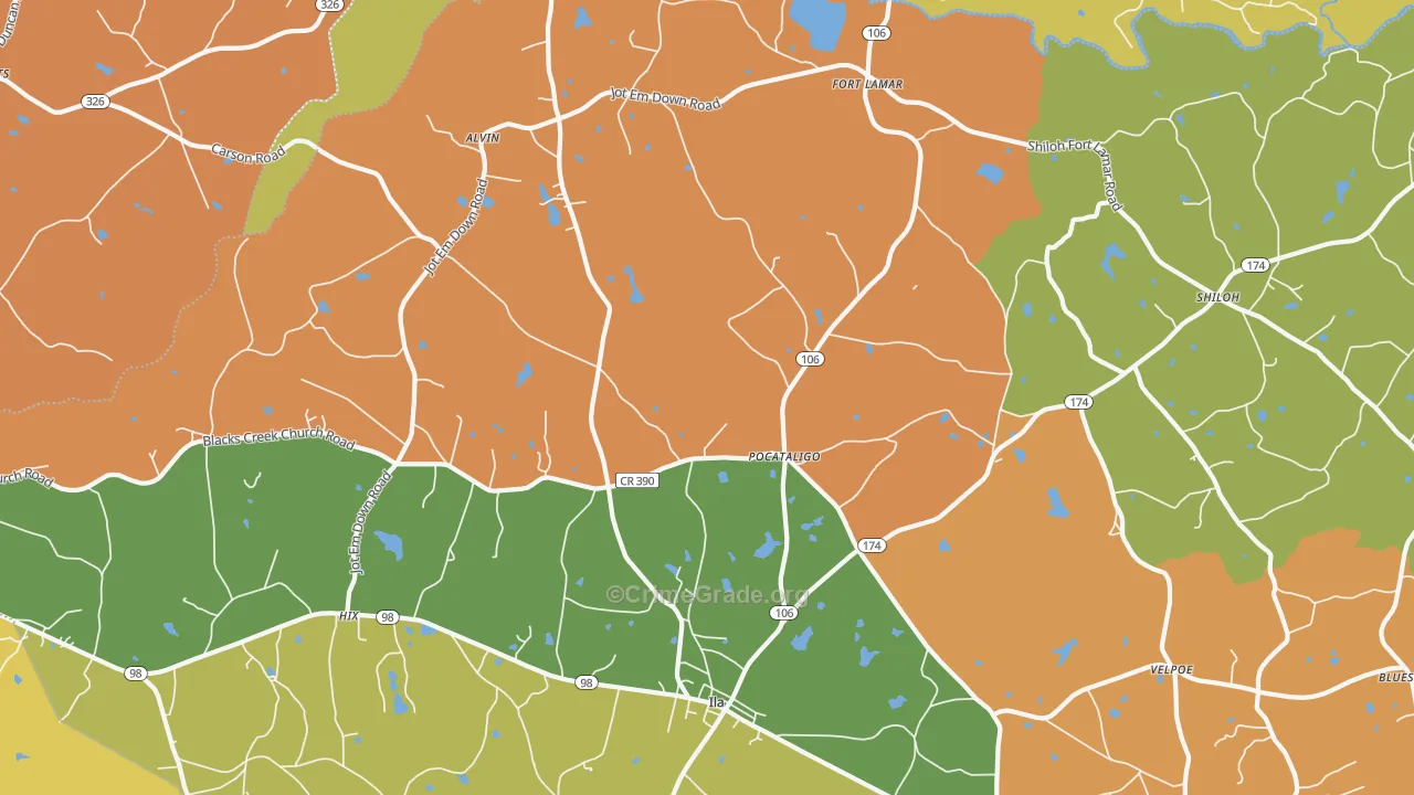 Pocataligo, GA Map of Theft Rates
