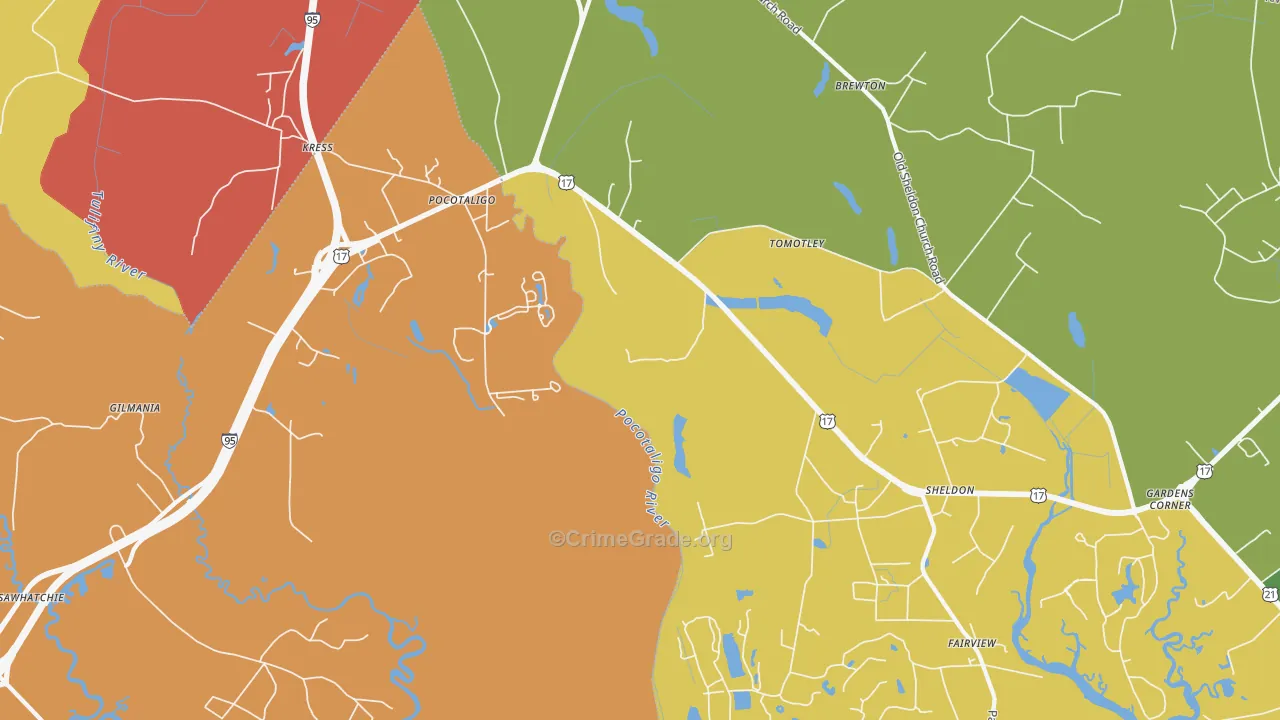 Pocataligo, SC Map of Theft Rates