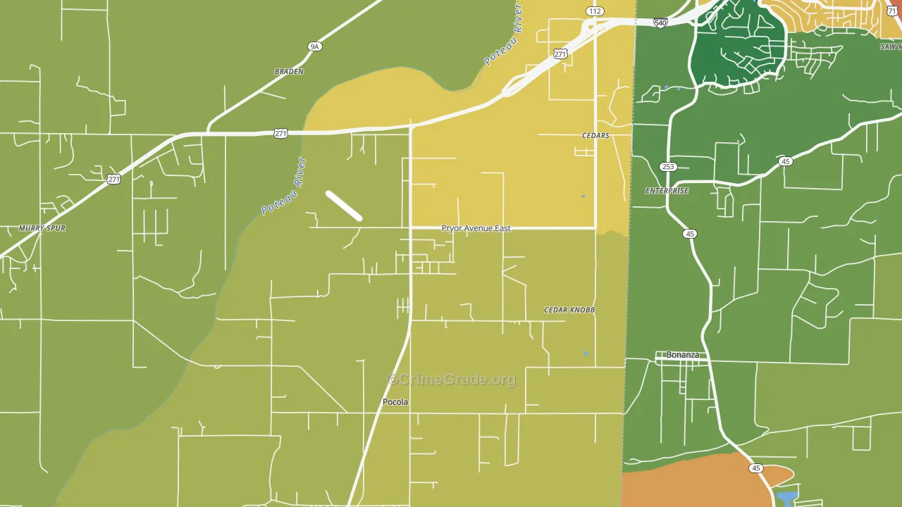 Pocola, OK Map of Theft Rates