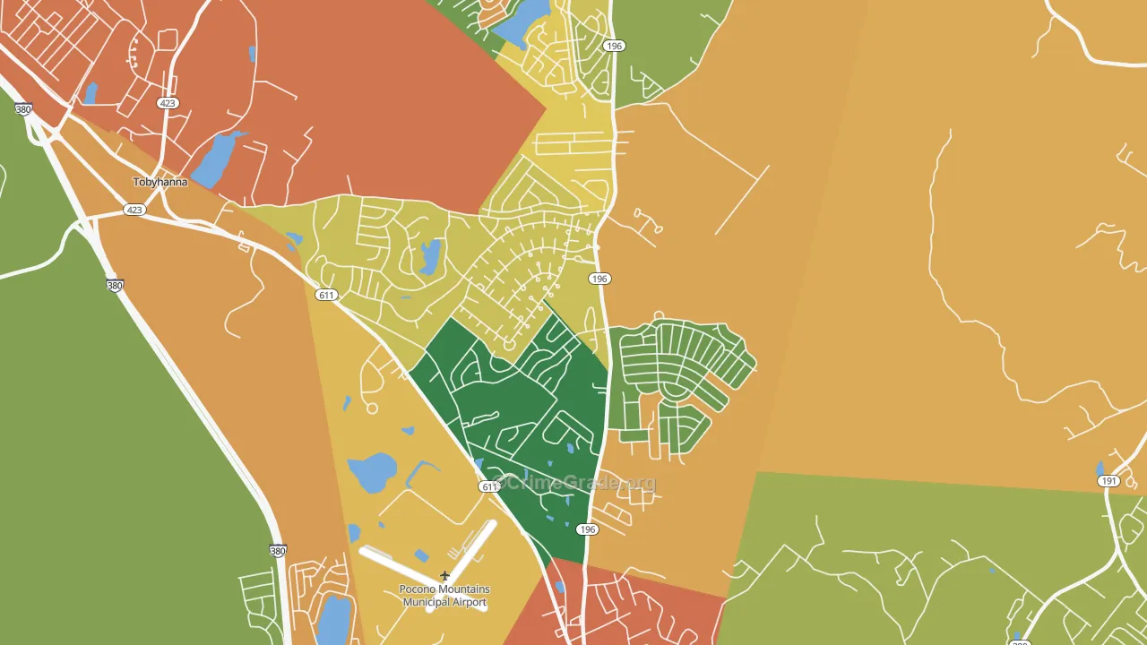 Pocono Farms, Tobyhanna, PA Map of Theft Rates