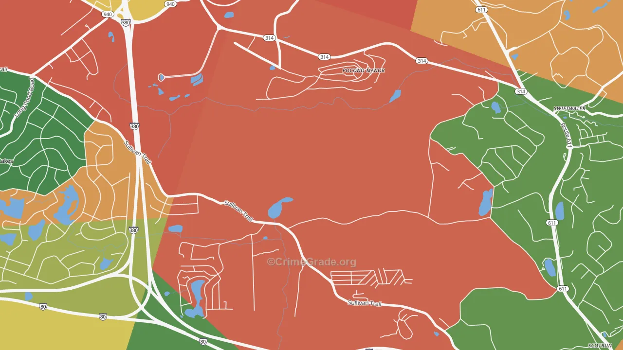 Pocono Manor, PA Map of Theft Rates
