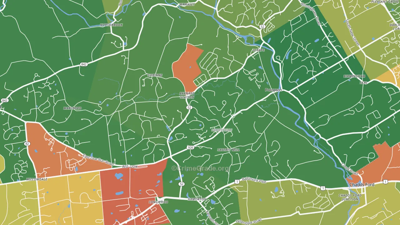 Pocopson, PA Map of Theft Rates