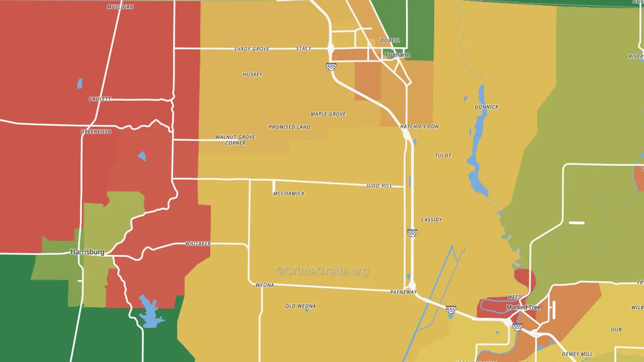 Poinsett County, AR Map of Theft Rates