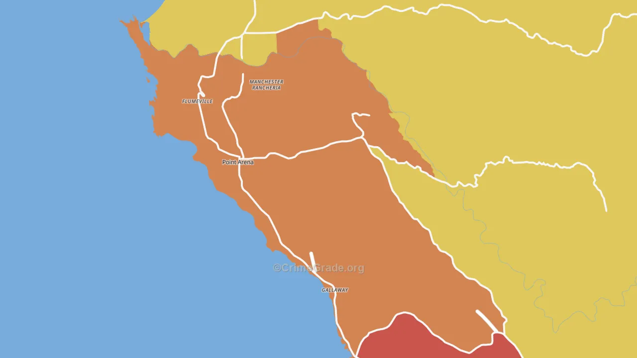 Point Arena, CA Map of Theft Rates