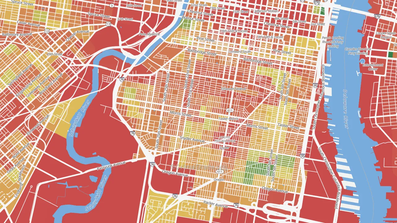 Point Breeze-Philadelphia, Philadelphia, PA Map of Theft Rates