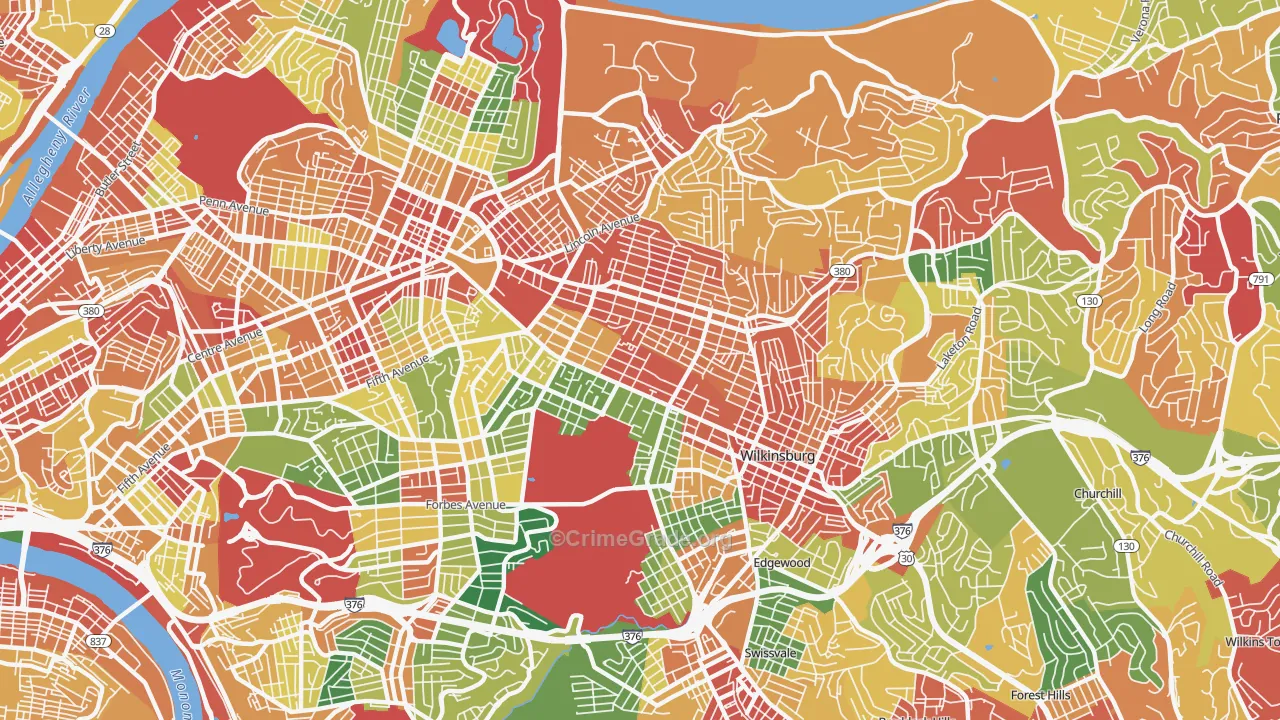 Point Breeze, Pittsburgh, PA Map of Theft Rates