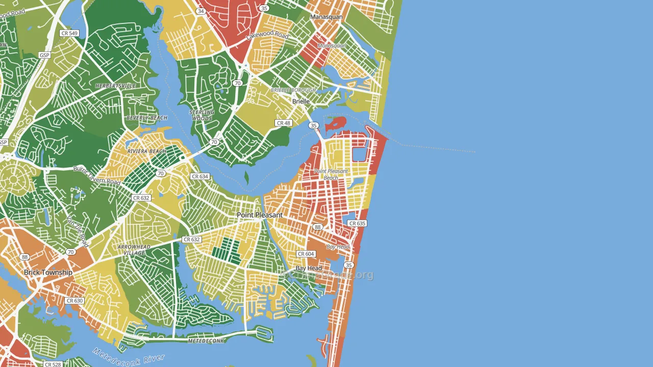 Point Pleasant Beach, NJ Map of Theft Rates