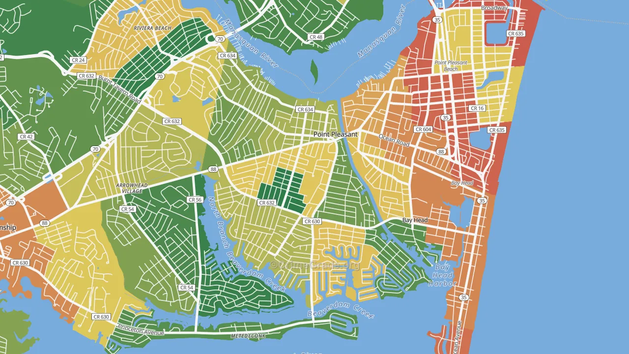 Point Pleasant, NJ Map of Theft Rates