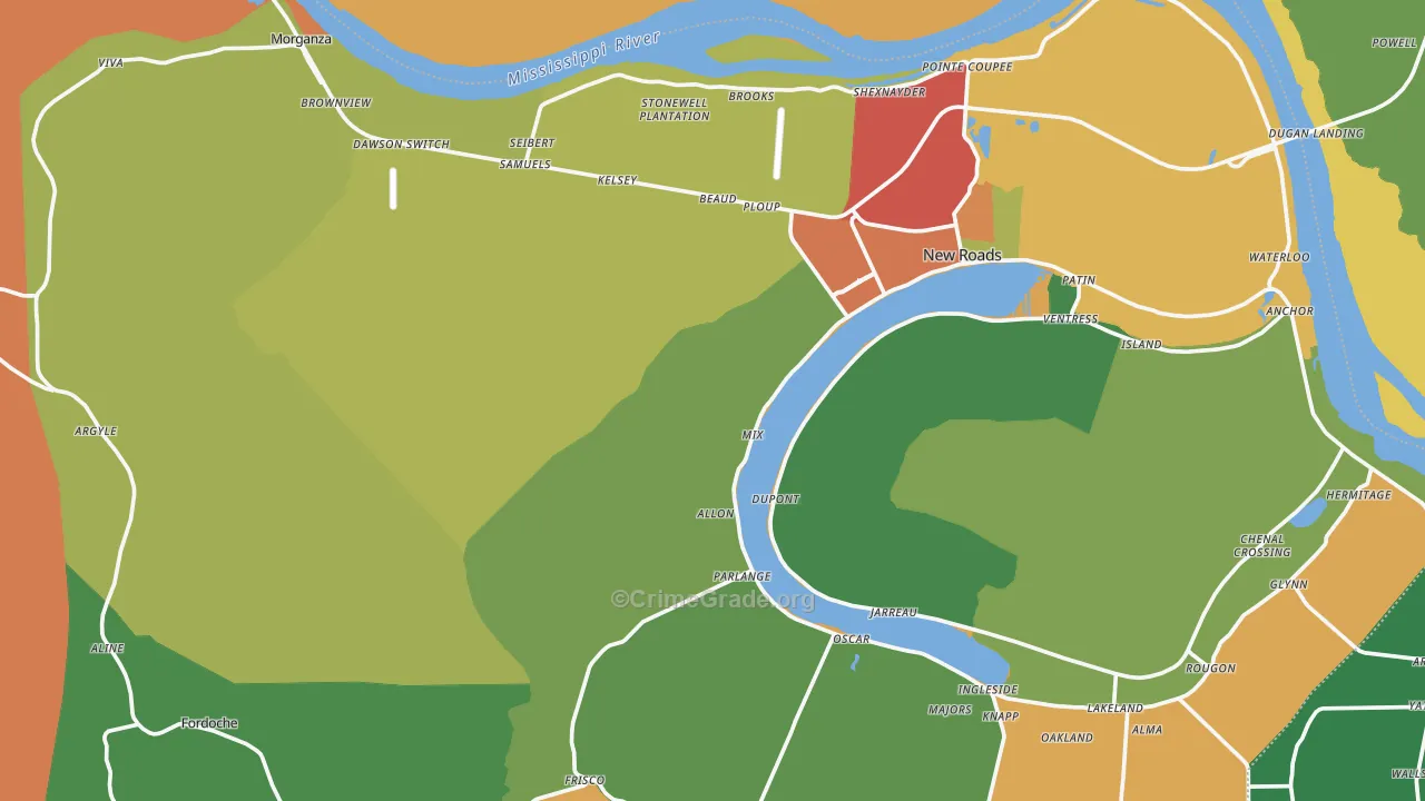 Pointe Coupee Parish, LA Map of Theft Rates