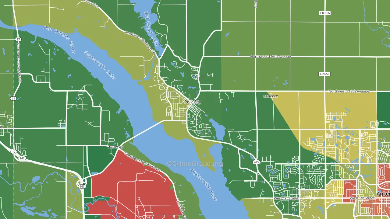 Polk City, IA Map of Theft Rates
